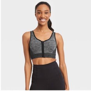 All In Motion Women's Zip-Front Sports Bra - Black and Gray